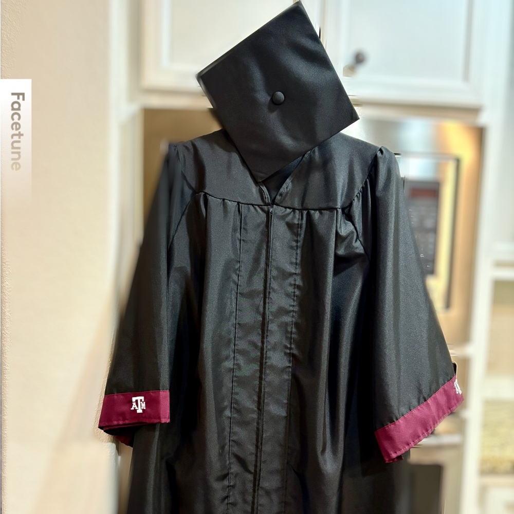 A&M Graduation Cap & Gown. Like new. Worn once.